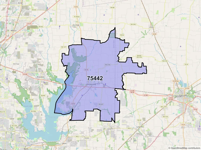 Map of ZIP Code 75442 — Farmersville, TX