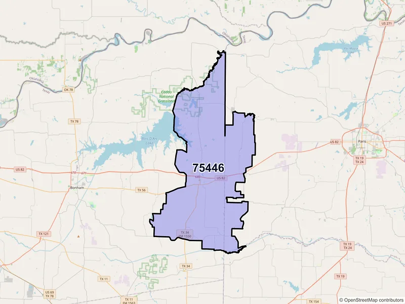 Map of ZIP Code 75446 — Honey Grove, TX