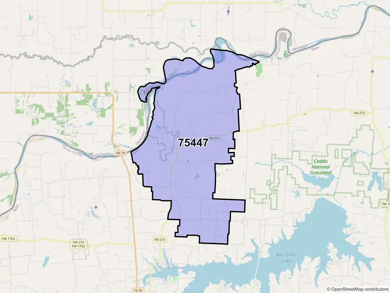 Map of ZIP Code 75447 — Ivanhoe, TX