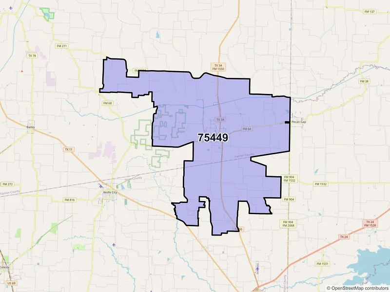 Map of ZIP Code 75449 — Ladonia, TX
