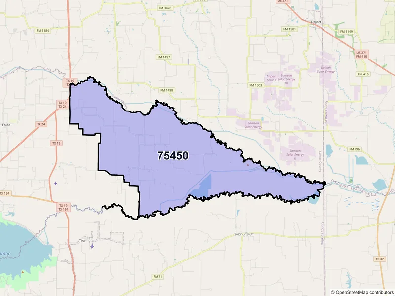 Map of ZIP Code 75450 — Lake Creek, TX