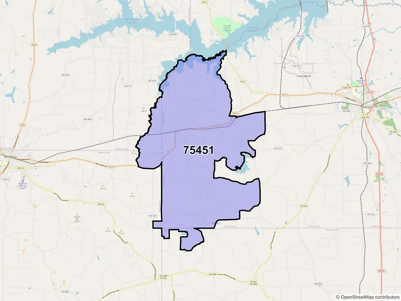 Map of ZIP Code 75451 — Leesburg, TX