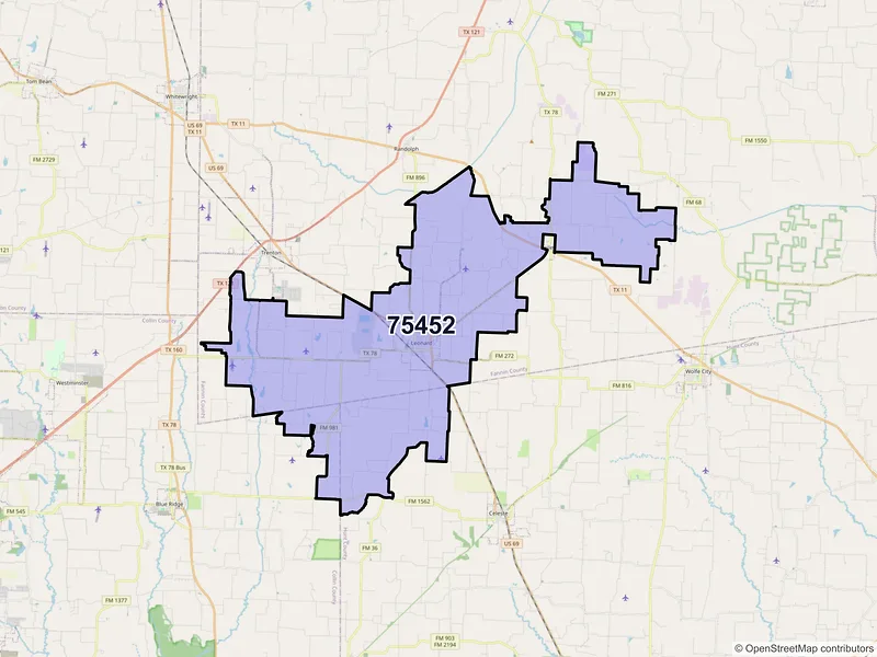 Map of ZIP Code 75452 — Leonard, TX