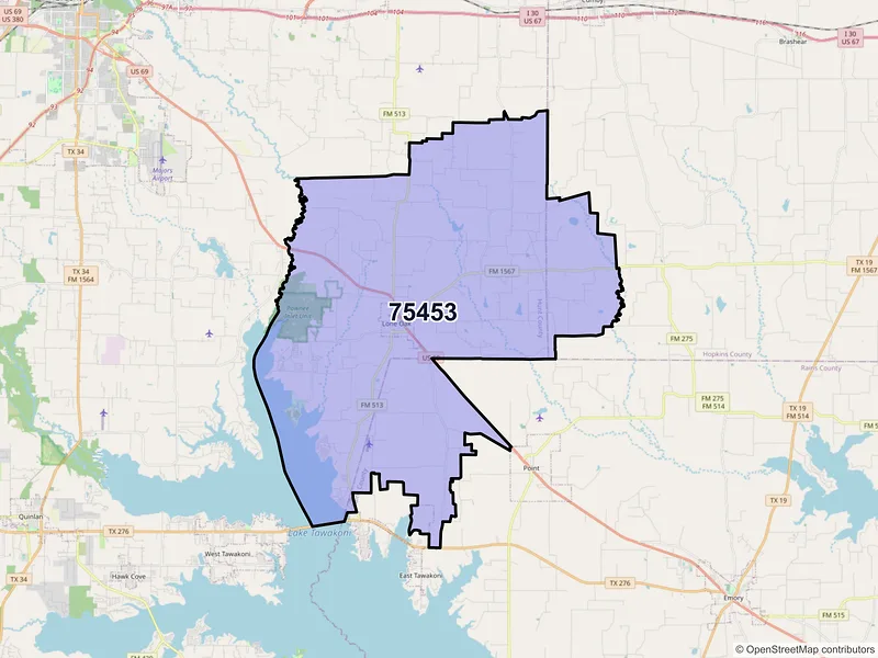 Map of Lone Oak, Texas and ZIP codes