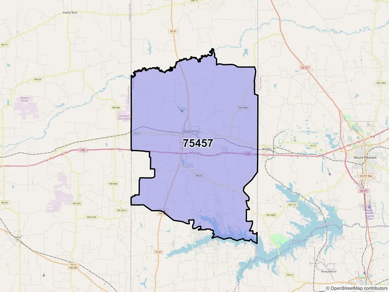 Map of ZIP Code 75457 — Mount Vernon, TX