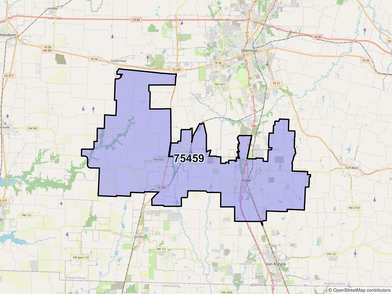 Map of ZIP Code 75459 — Howe, TX
