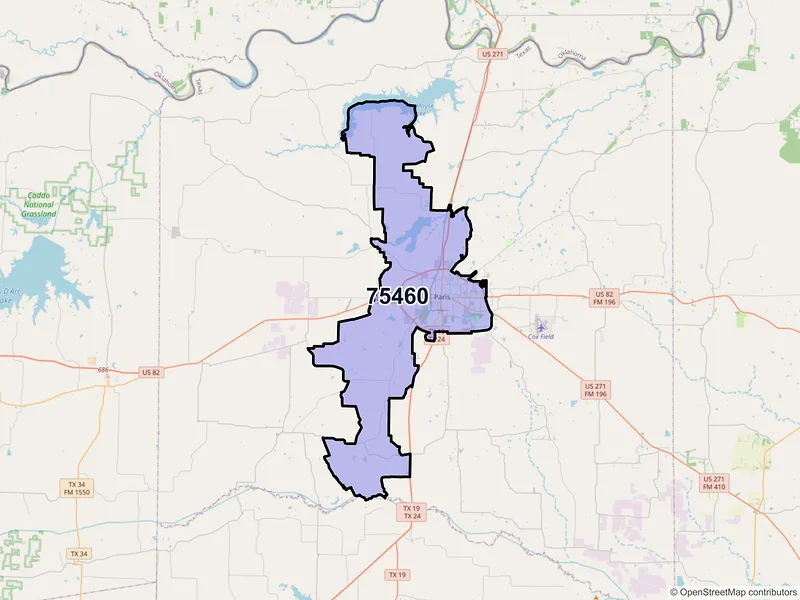 Map of ZIP Code 75460 — Paris, TX