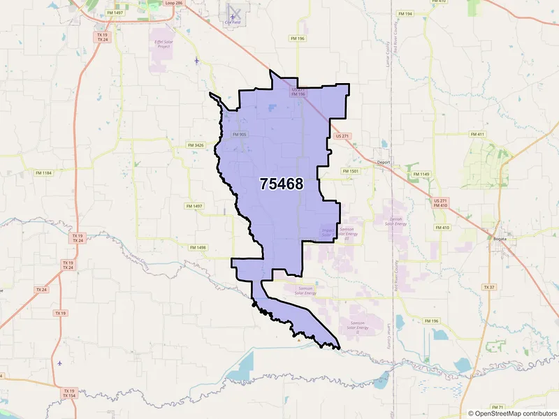 Map of Pattonville, Texas and ZIP codes