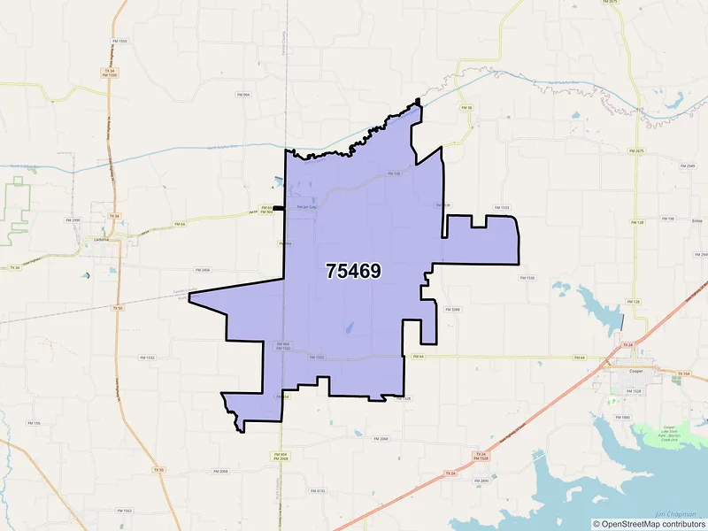 Map of ZIP Code 75469 — Pecan Gap, TX