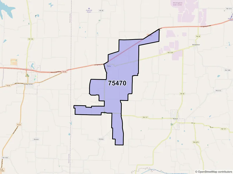 Map of Petty, Texas and ZIP codes