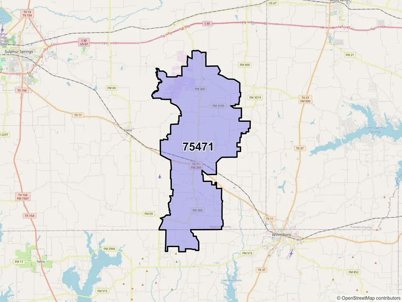 Map of Pickton, Texas and ZIP codes