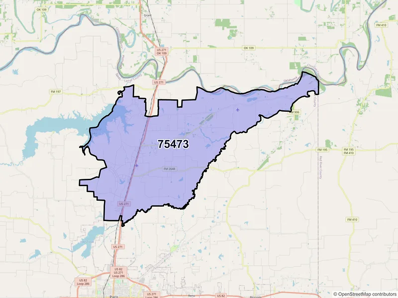Map of ZIP Code 75473 — Powderly, TX