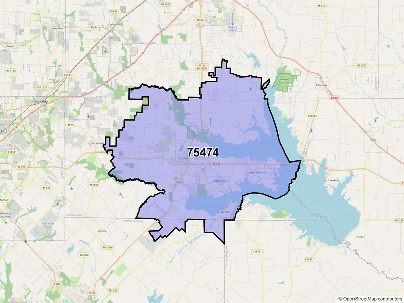 Map of Quinlan, Texas and ZIP codes