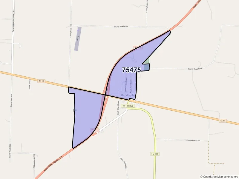 Map of Randolph, Texas and ZIP codes