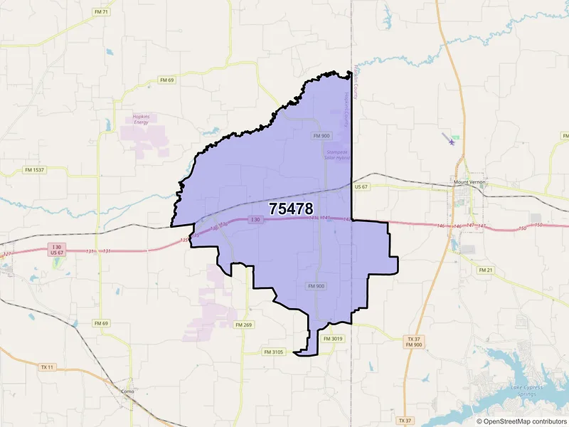 Map of ZIP Code 75478 — Saltillo, TX