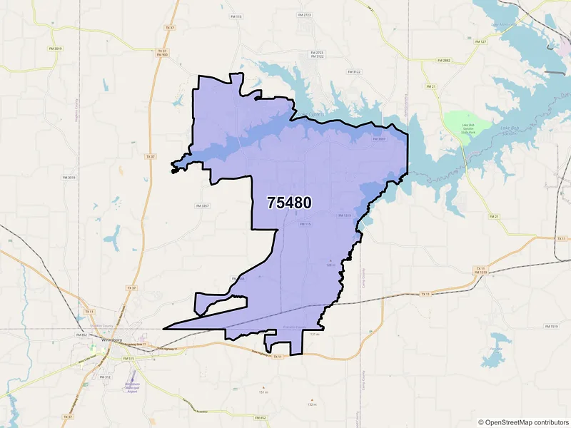 Map of ZIP Code 75480 — Scroggins, TX