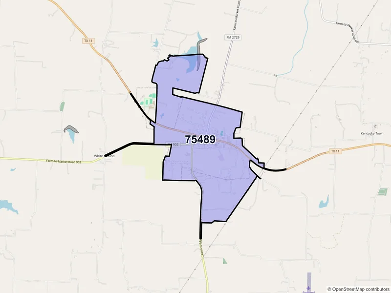 Map of Tom Bean, Texas and ZIP codes