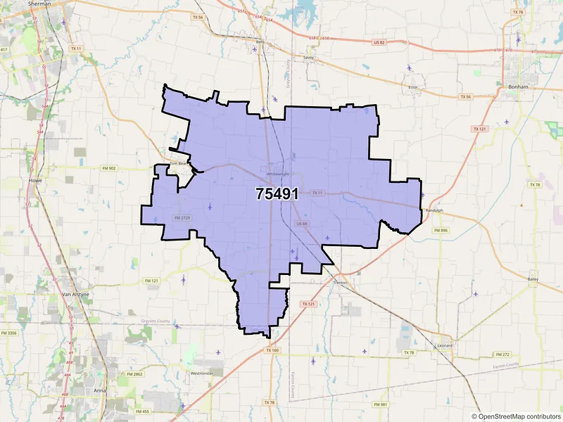 Map of ZIP Code 75491 — Whitewright, TX