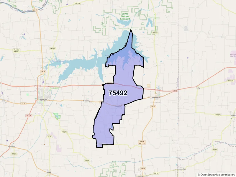 Map of ZIP Code 75492 — Windom, TX