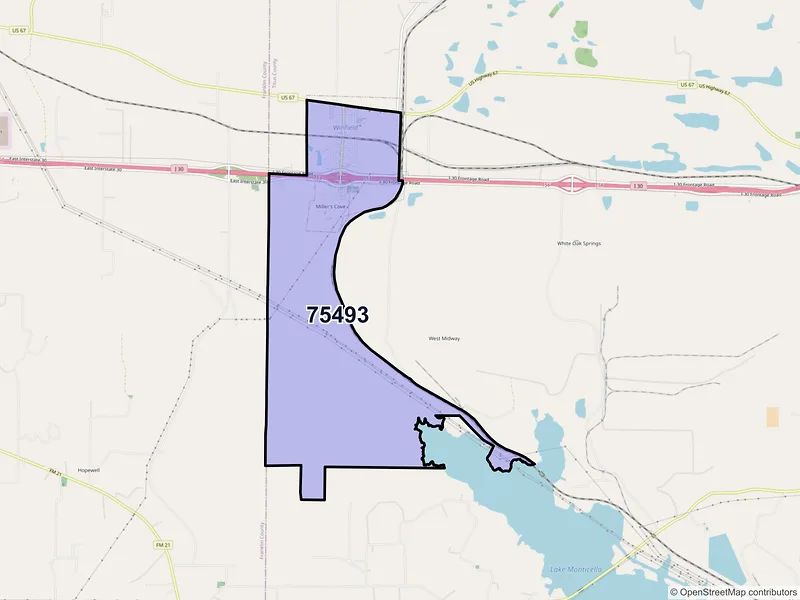 Map of Winfield, Texas and ZIP codes
