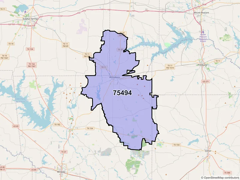 Map of ZIP Code 75494 — Winnsboro, TX