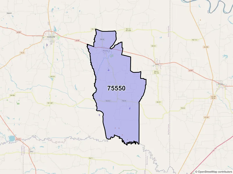 Map of ZIP Code 75550 — Annona, TX