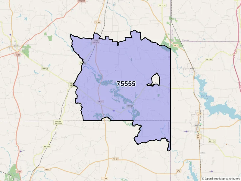 Map of ZIP Code 75555 — Bivins, TX