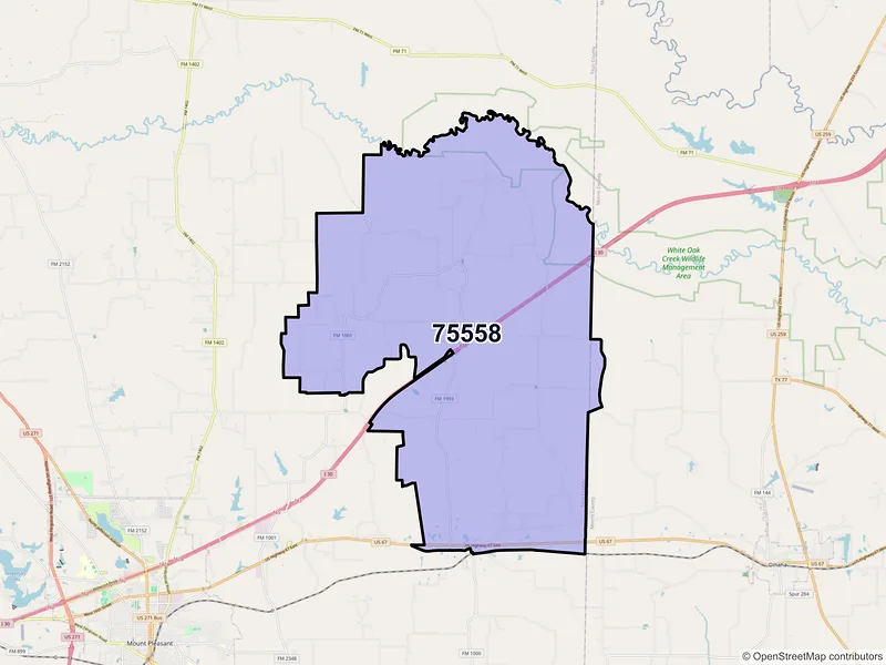 Map of ZIP Code 75558 — Cookville, TX