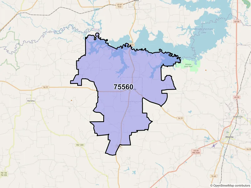 Map of ZIP Code 75560 — Douglassville, TX