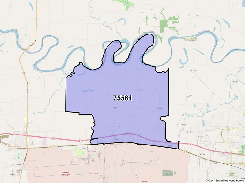Map of ZIP Code 75561 — Hooks, TX