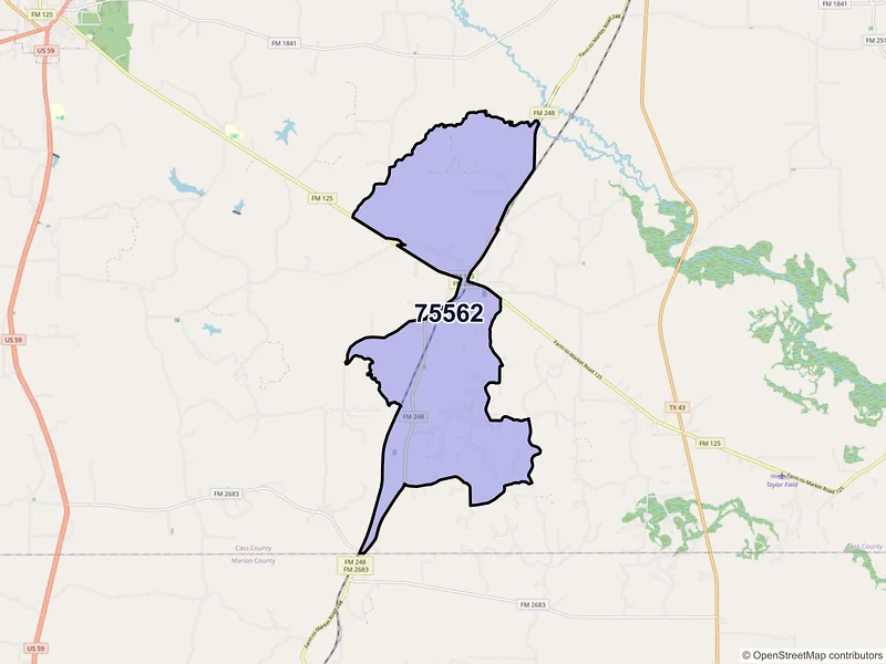 Map of Kildare, Texas and ZIP codes