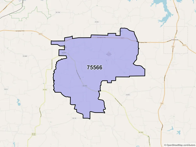 Map of ZIP Code 75566 — Marietta, TX