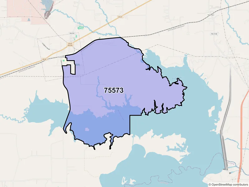 Map of Redwater, Texas and ZIP codes