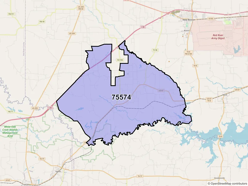 Map of ZIP Code 75574 — Simms, TX