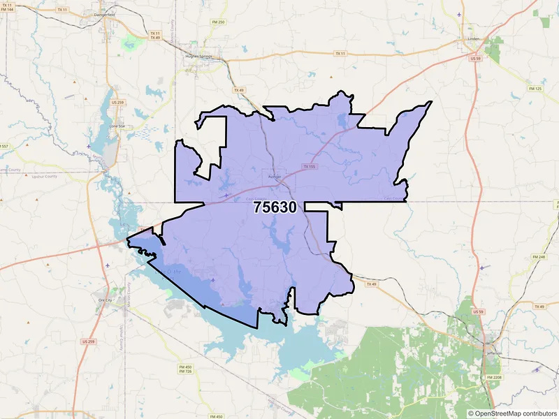 Map of ZIP Code 75630 — Avinger, TX
