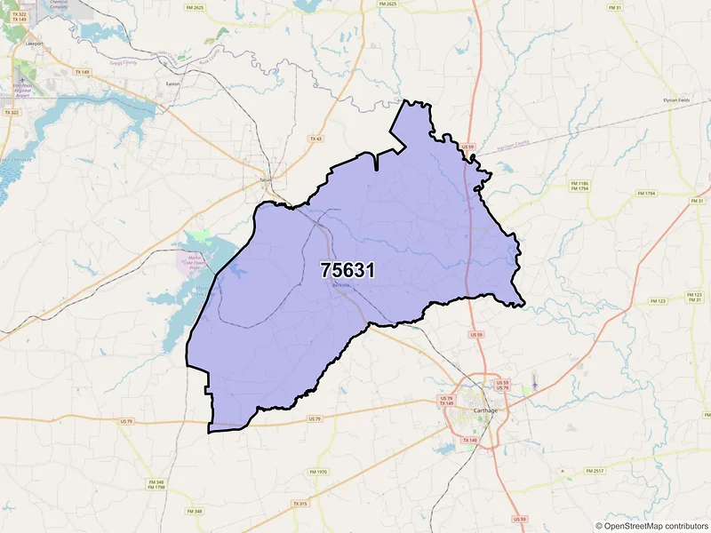 Map of ZIP Code 75631 — Beckville, TX
