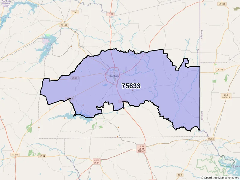 Map of ZIP Code 75633 — Carthage, TX