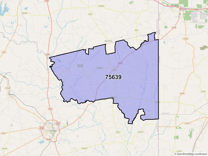 Map of ZIP Code 75639 — De Berry, TX