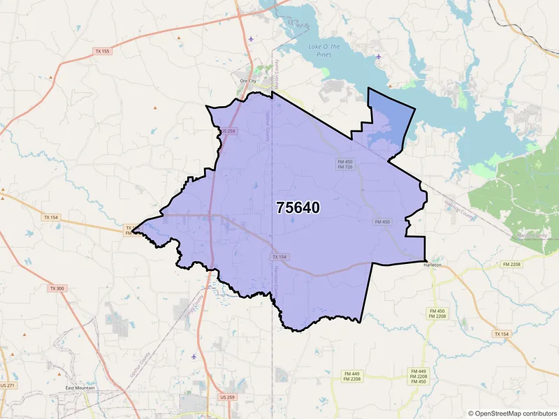 Map of Diana, Texas and ZIP codes