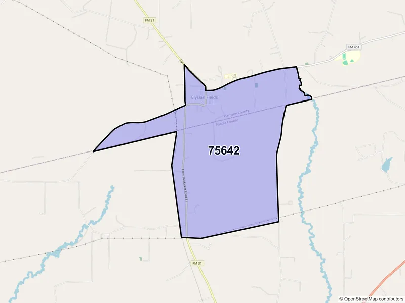 Map of Elysian Fields, Texas and ZIP codes
