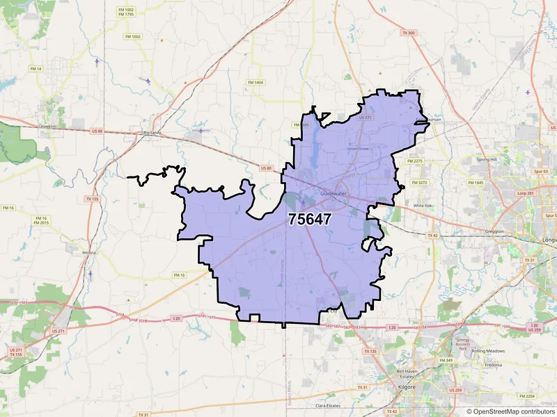 Map of ZIP Code 75647 — Gladewater, TX