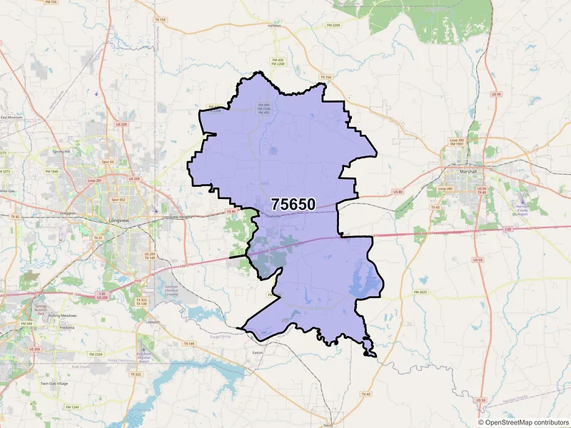 Map of ZIP Code 75650 — Hallsville, TX