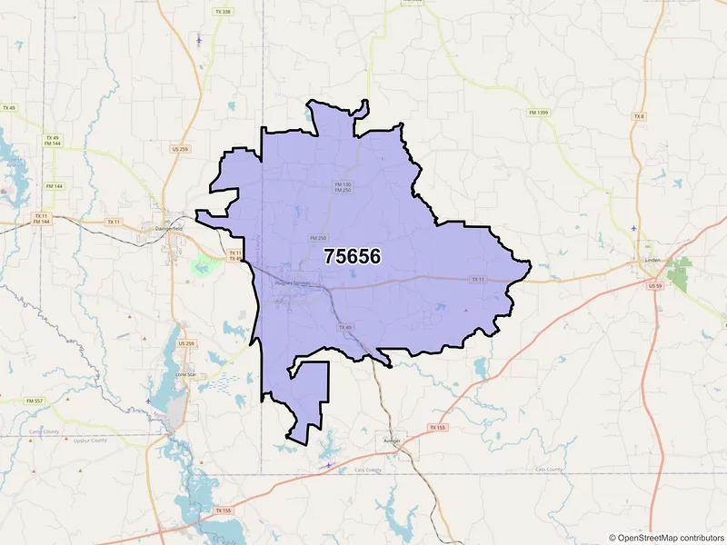 Map of ZIP Code 75656 — Hughes Springs, TX