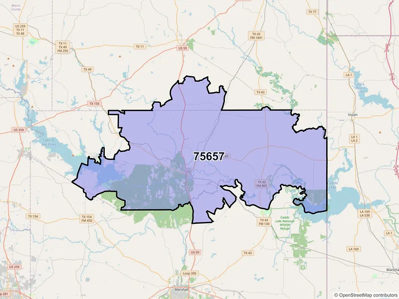 Map of ZIP Code 75657 — Jefferson, TX
