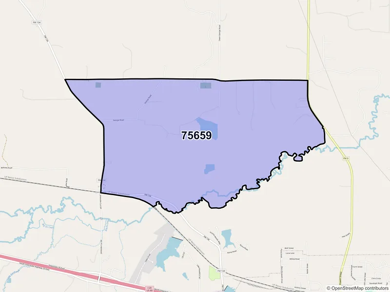 Map of Jonesville, Texas and ZIP codes