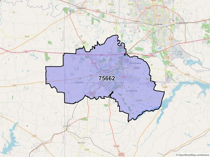 Map of ZIP Code 75662 — Kilgore, TX