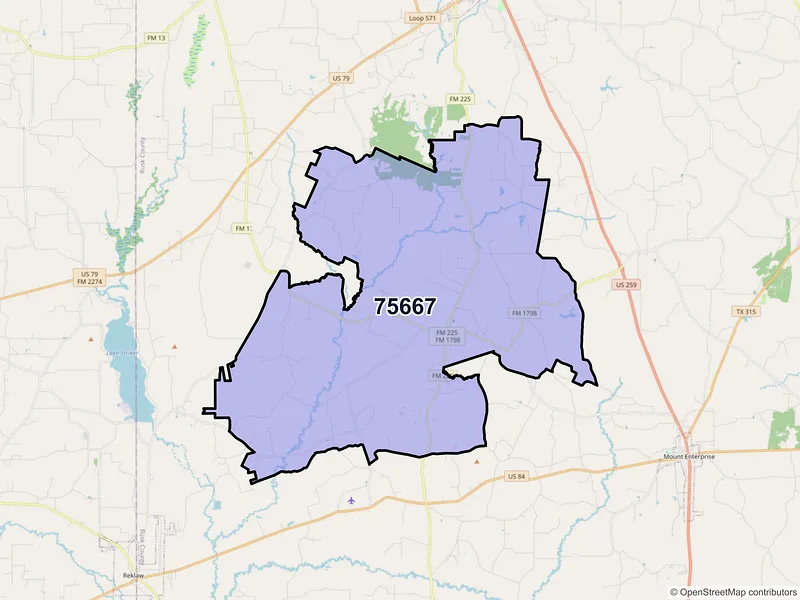 Map of ZIP Code 75667 — Laneville, TX