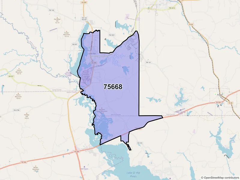 Map of ZIP Code 75668 — Lone Star, TX