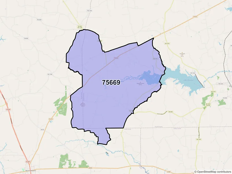 Map of ZIP Code 75669 — Long Branch, TX