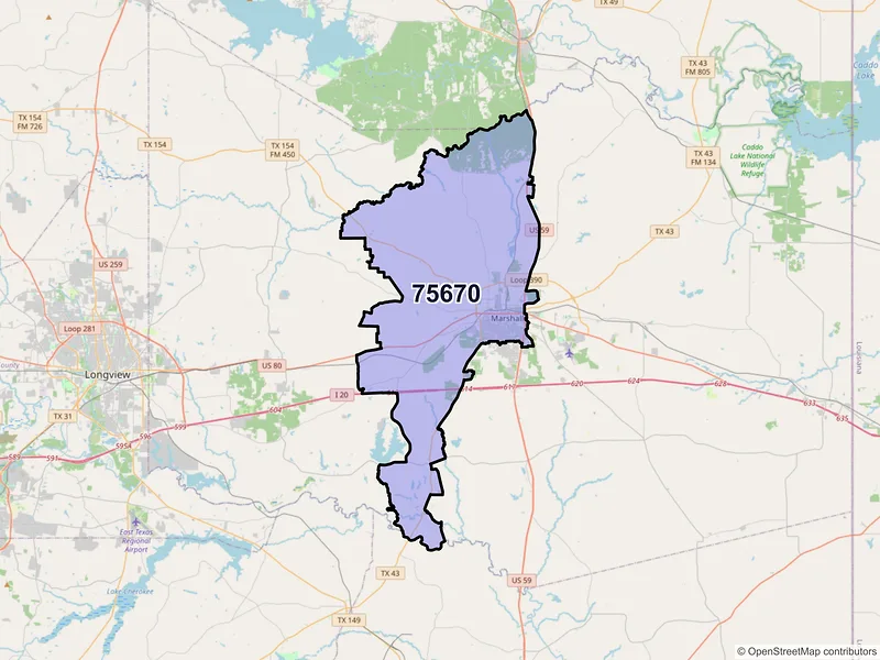 Map of ZIP Code 75670 — Marshall, TX